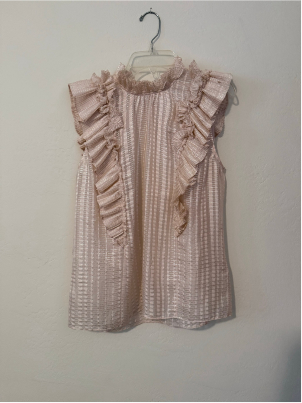 Women's Rebecca Taylor Silk Metallic Ruffle Blouse Pink Silver Size 4